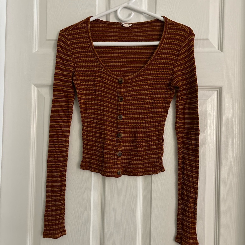 Striped Button-Up Long Sleeve Top